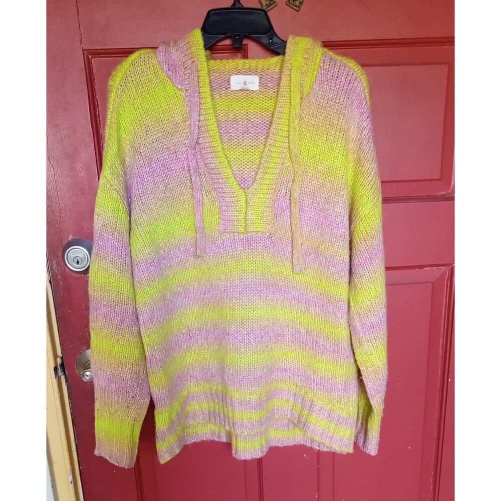 Lou & Grey Ombre Oversize Wool Blend V-neck Hooded Pullover Sweater Sz. M